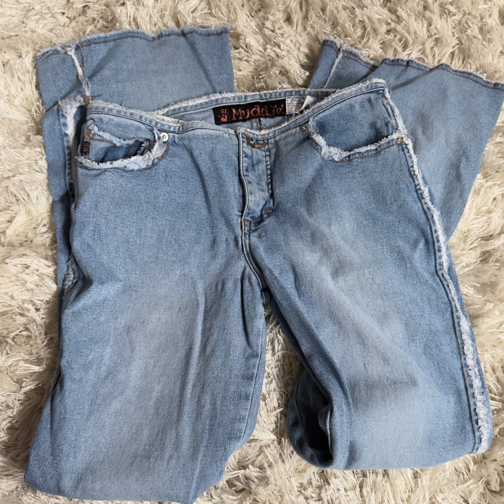 Vintage Mudd Yo! Y2K Frayed Raw Edge Flare Jeans Low Rise Light Wash Size 9